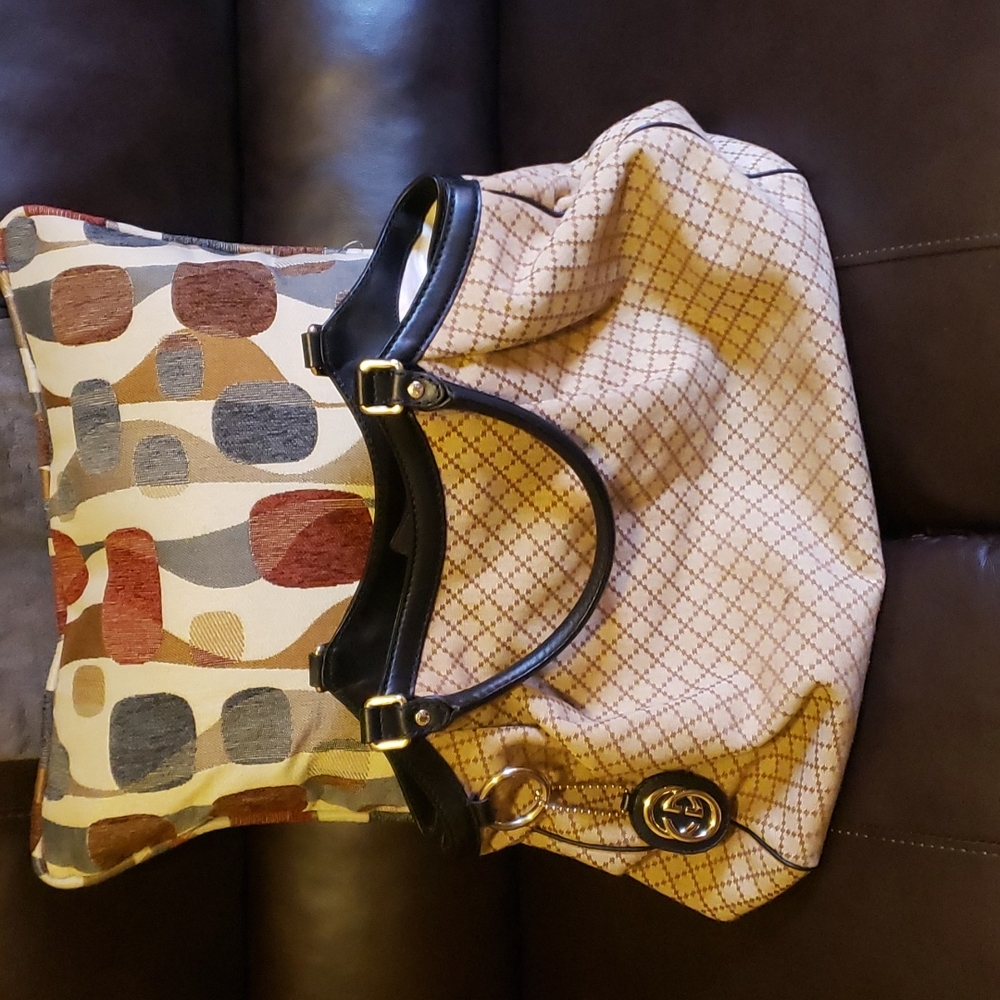Orig Gucci Beige Diamante Canvas Sukey Tote